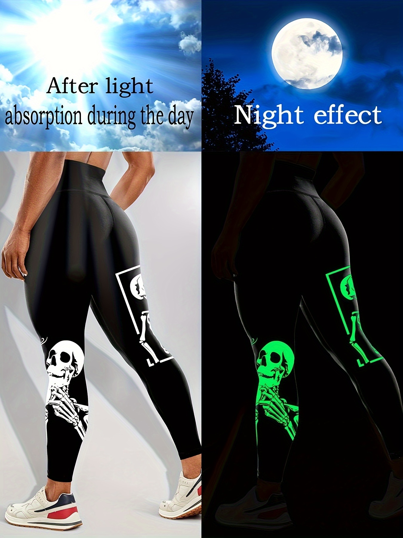 Leggings deportivos estampados de calavera fluorescente para Halloween,  pantalones ajustados de cintura alta para correr y hacer ejercicio, ropa  depor
