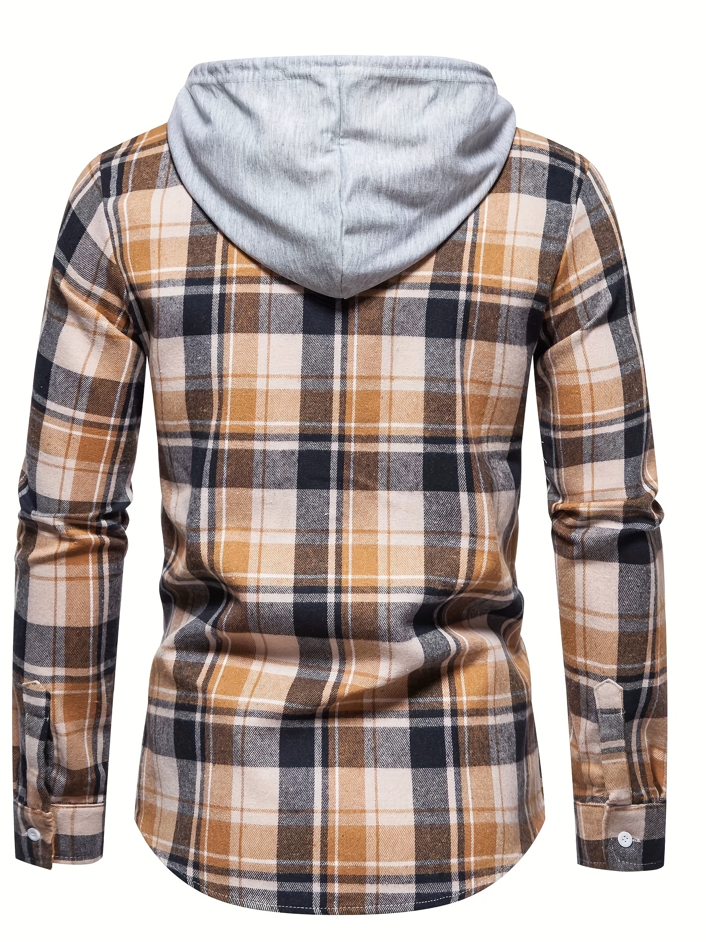 Plaid Print Men s Casual Button Up Long Sleeve Hooded Shirt Men s Clothes For Spring Autumn Tops For Men