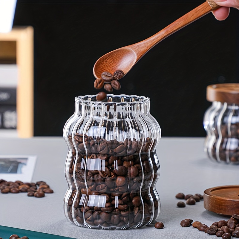 Glass sealed acacia wood jars with lids with small spoons