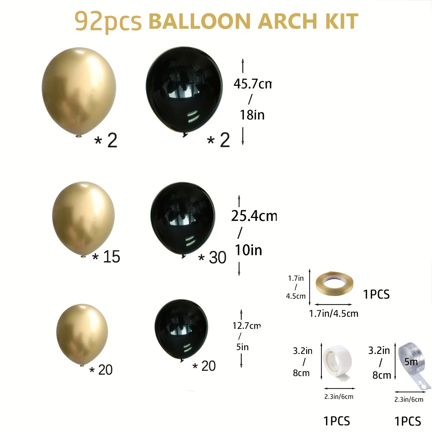 Kit de guirnalda de globos negros y dorados, kit de arco de globos con  globos incluidos para decoraciones de Año Nuevo, cumpleaños, graduación