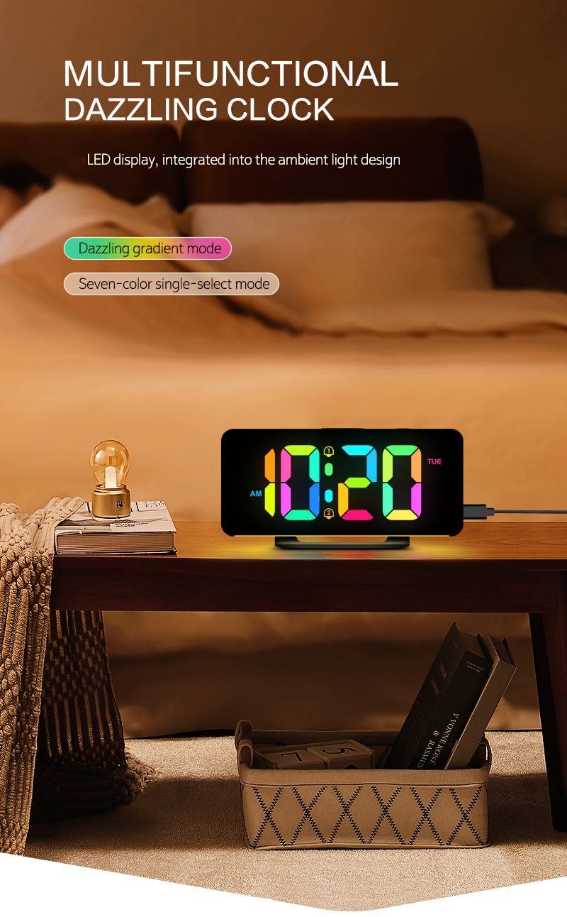 reloj alarma digital luz nocturna rgb dinámica Temu