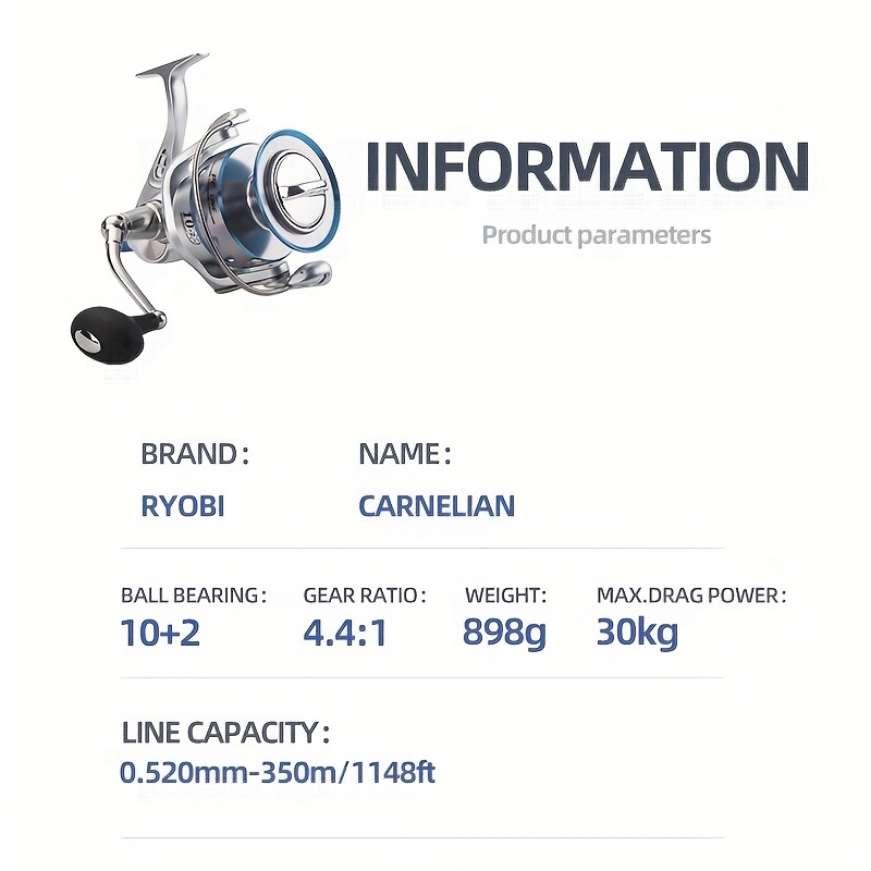 * CARNELIAN Saltwater Spinning Fishing Reel - 12BB, 30KG Max Drag Power,  Smooth Casting, Durable Design