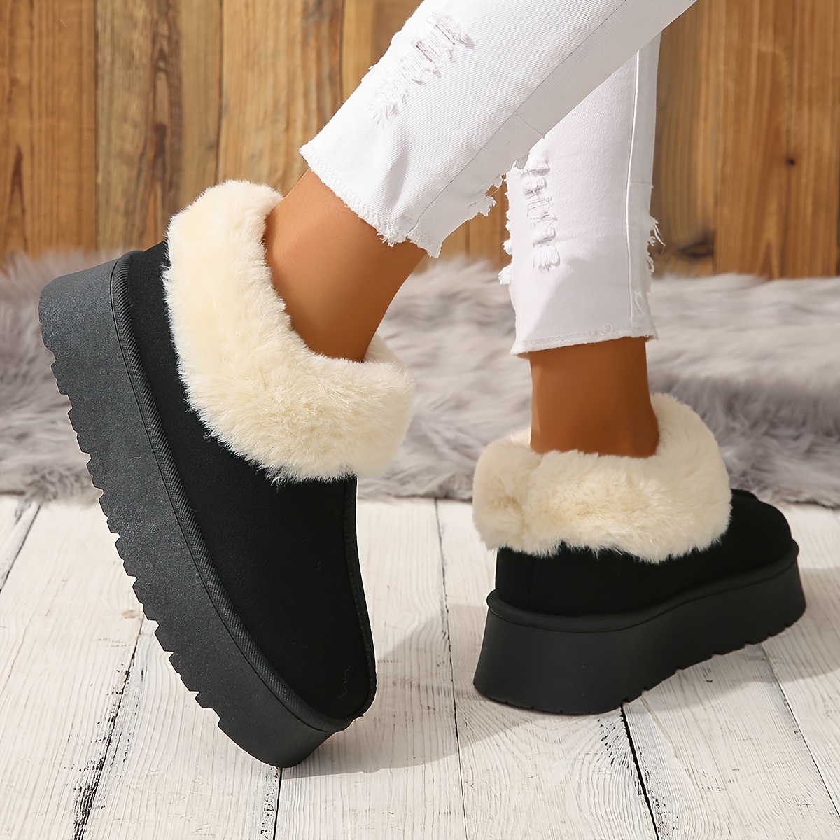 Ankle Snow Boots Women Winter Warm Platform Boots Plush Flats Shoes Fur  Boots
