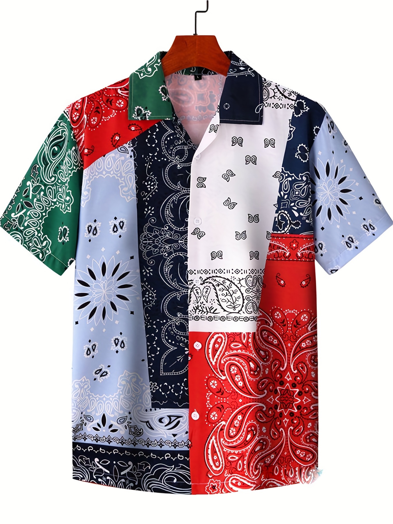 Men's Shirt Top, Retro Bandana Print, Camp Collar Bowling Shirts