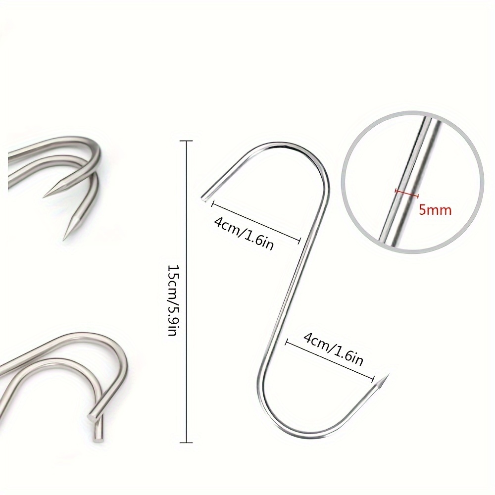 Long Waxed Meat Hooks Pointed S shaped Hooks Stainless Steel