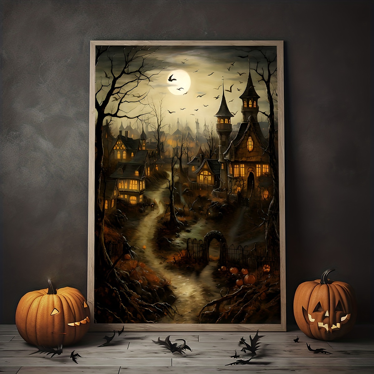 Old Village Pumpkins Castle Landscape Halloween Countryside Temu