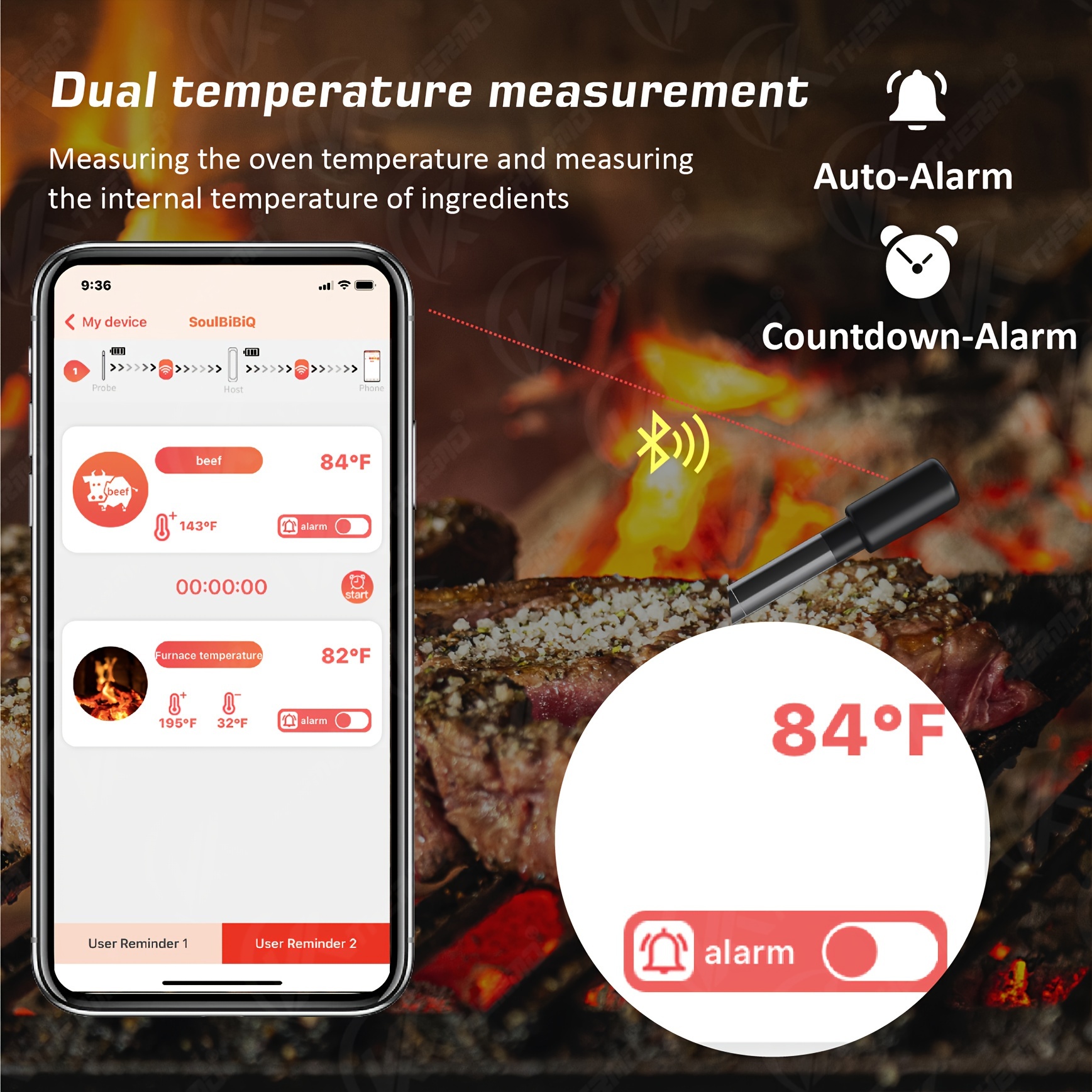 Wireless Meat Thermometer, Smart Digital Bbq Meat Thermometer For Cooking,  Bbq, Smoker, Grill, Oven Meat Probe For Remote Monitor With App, Kitchen  Gadgets, Cheap Items - Temu