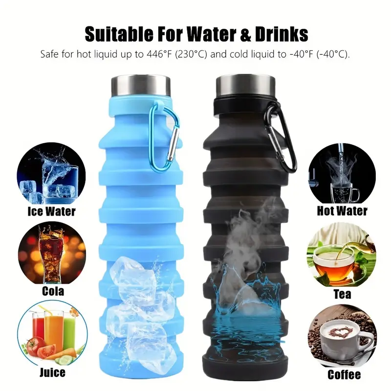 1pc Foldable Soft Sports Water Bottle, Silicone Squeeze Bag With