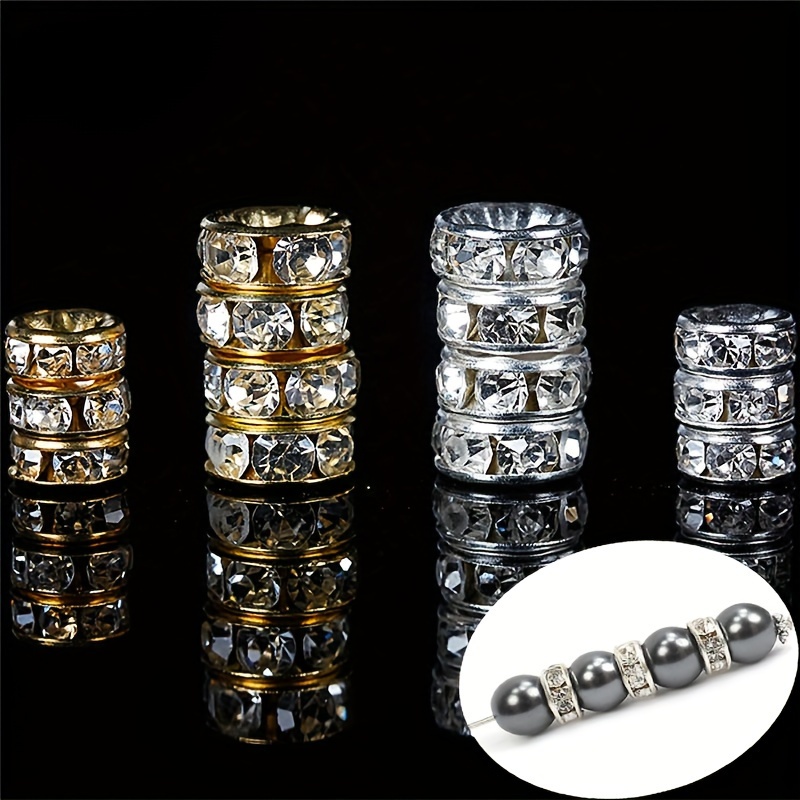 

100pcs Golden & Silvery Acrylic Crystal Rhinestone Spacer Beads, 6mm/8mm - Making Kit For Necklaces And Bracelets