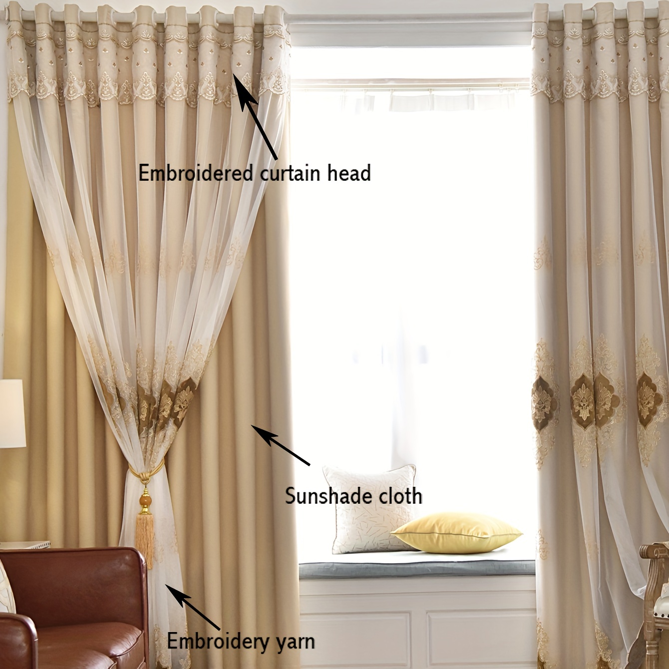 Fermatende Boho In Cotone - Set 4 Pezzi Beige, Lavorati A Mano Per Tende - Foto 10