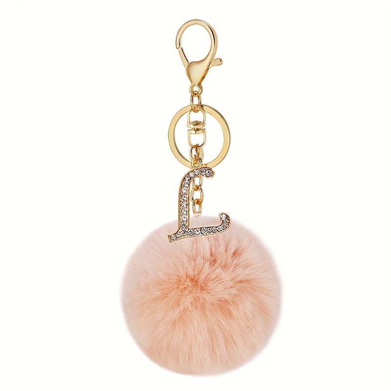 Rhinestone Letter/Initial Pom Pom Keychain/Bag Charm