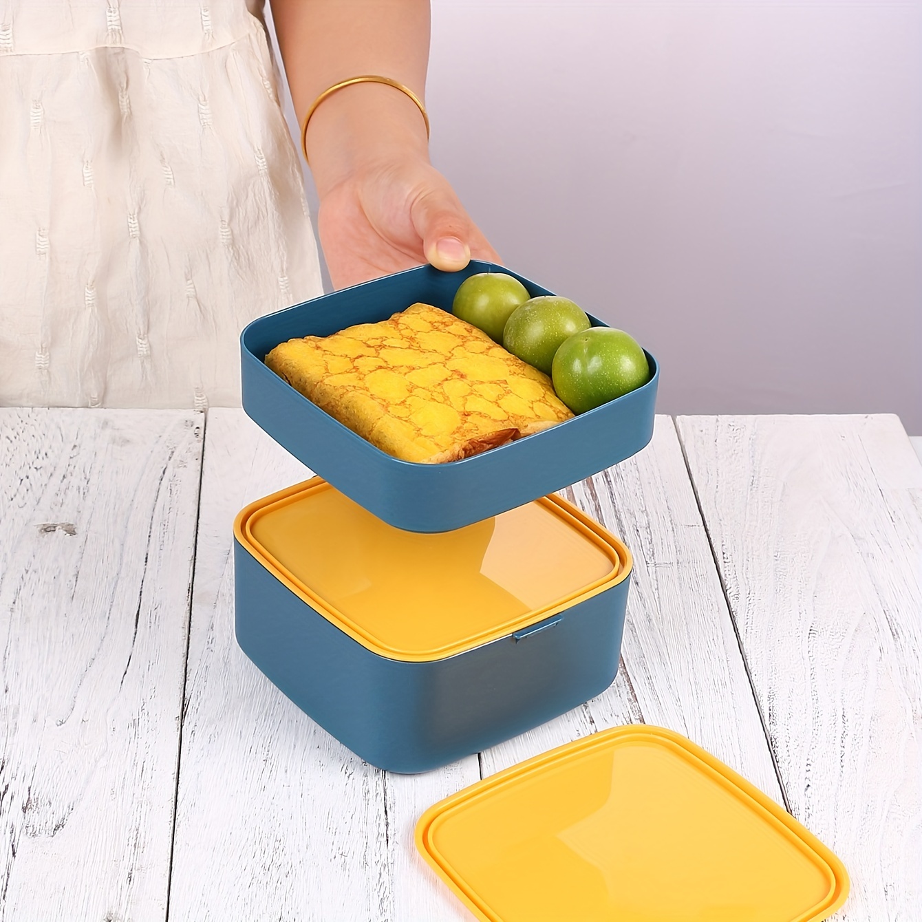 Double Layer Portable Lunch Box Microwave Bento Box Leakproof Food Container