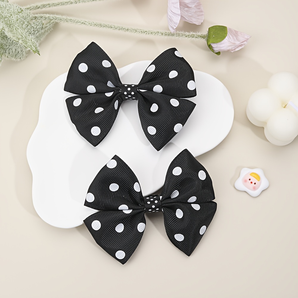 Simple Polka Dots Bow Hair Clips For Children, Boutique Grosgrain