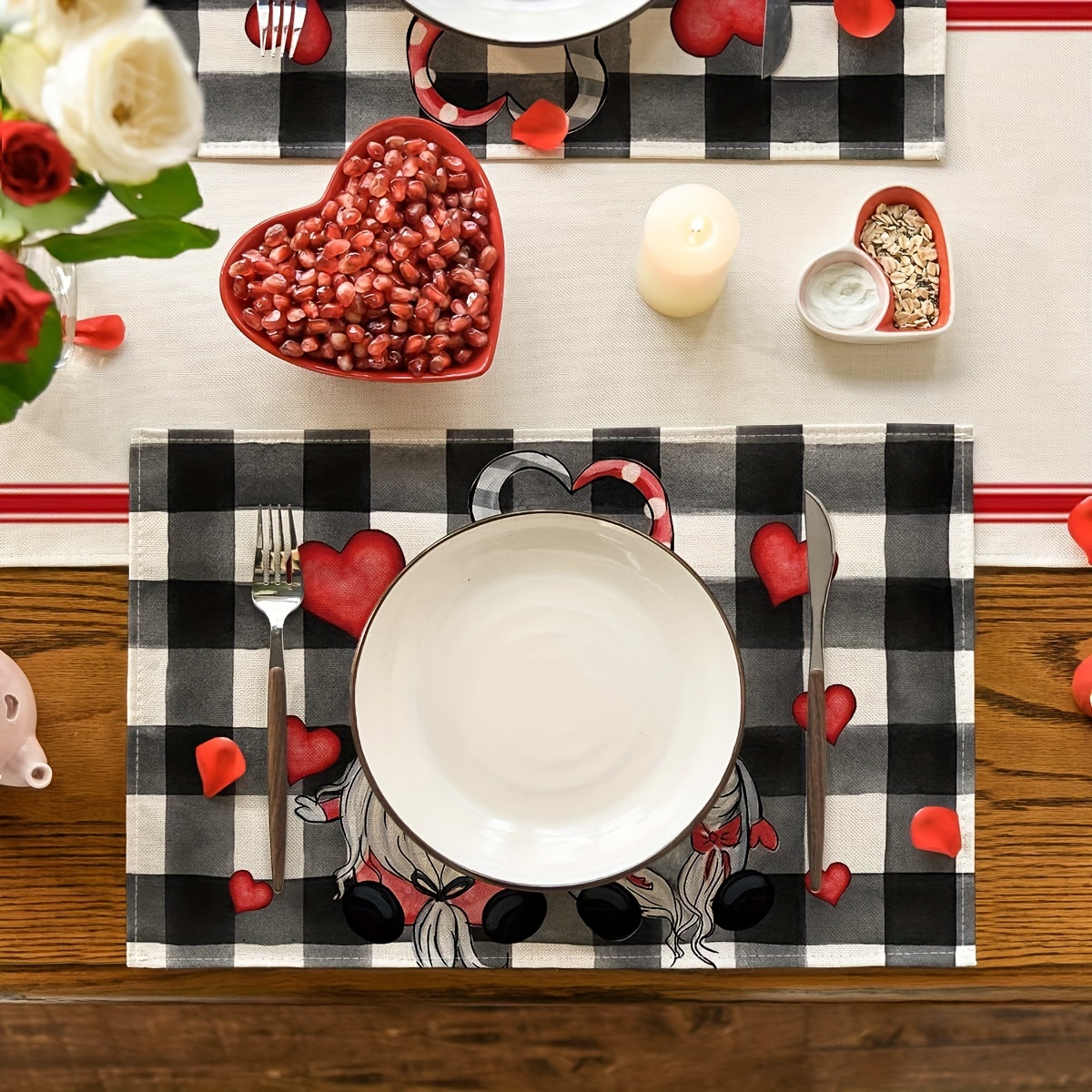 Placemats, Buffalo Plaid Hearts Gnomes Love Valentine's Day Placemats