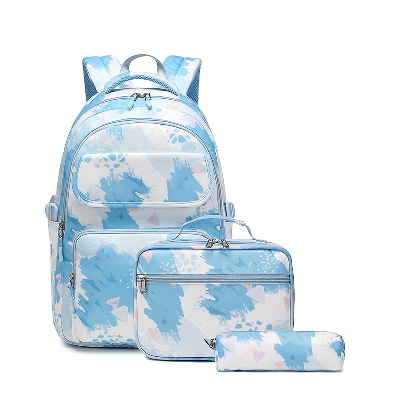 3 Unids/set Mochila Estampado En Contraste Bolso Escolar - Temu