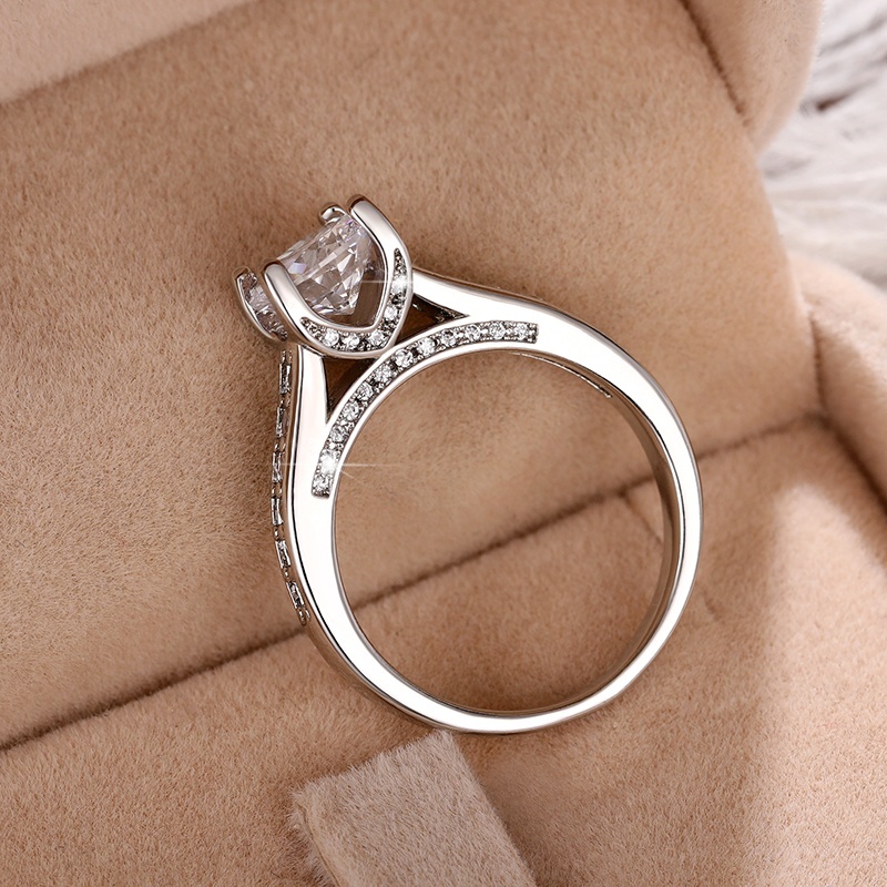 Women Romantic Wedding Ring, 925 Silver Plated Zircon Engagement Ring