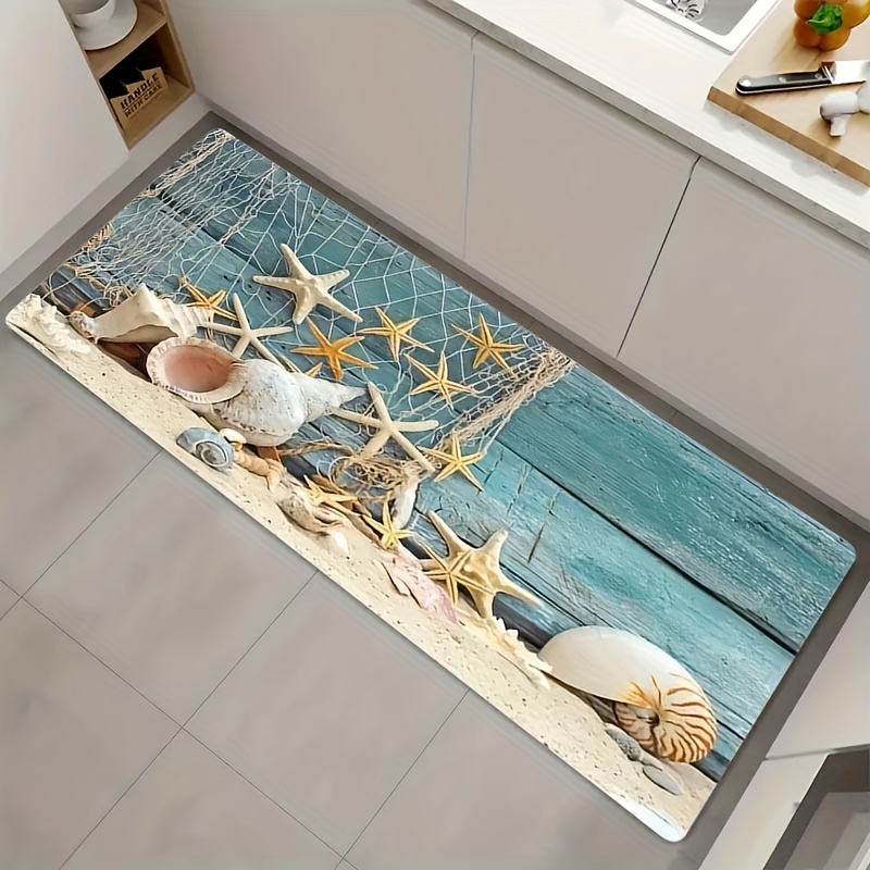 Soft Oil-proof Kitchen Rug, Starfish Print Kitchen Floor Mat Bath