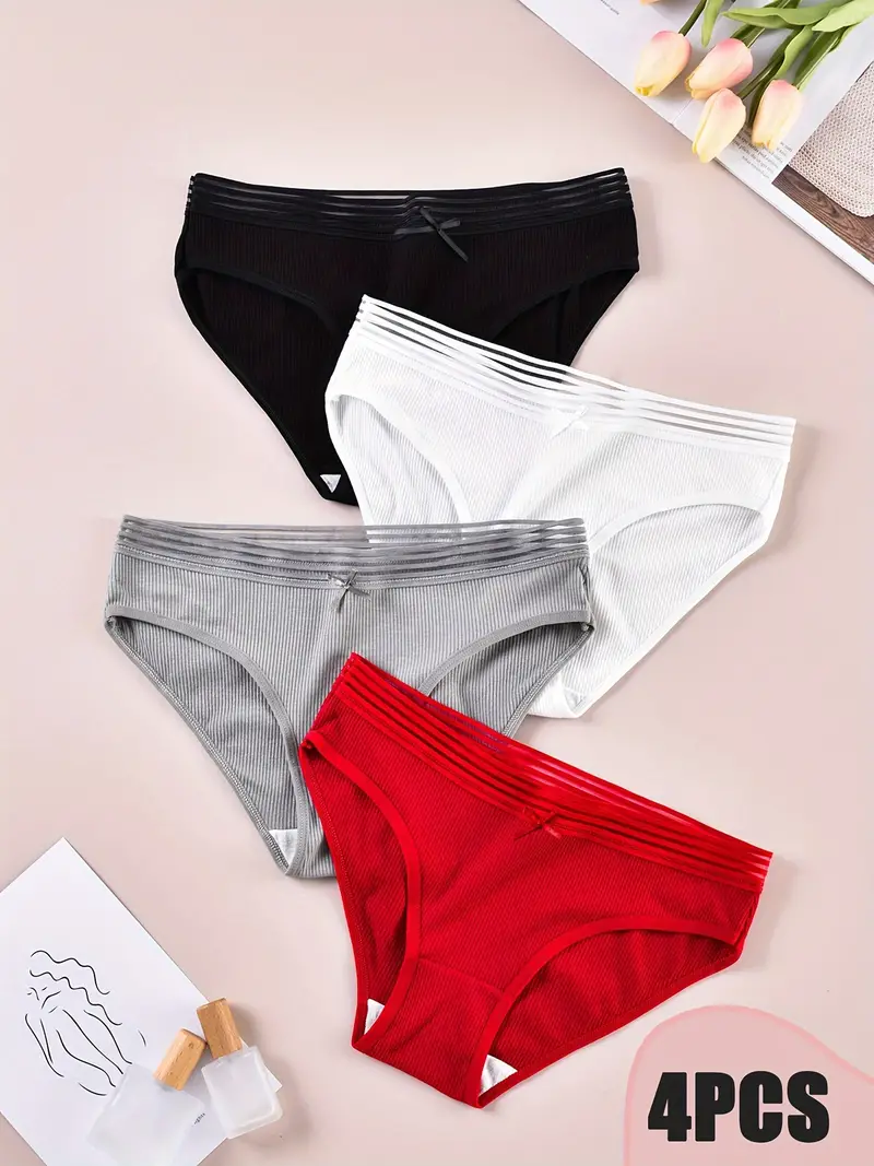 4pcs Bow Tie Briefs, Comfy & Breathable Stretchy Intimates Panties, Women's  Lingerie & Underwear