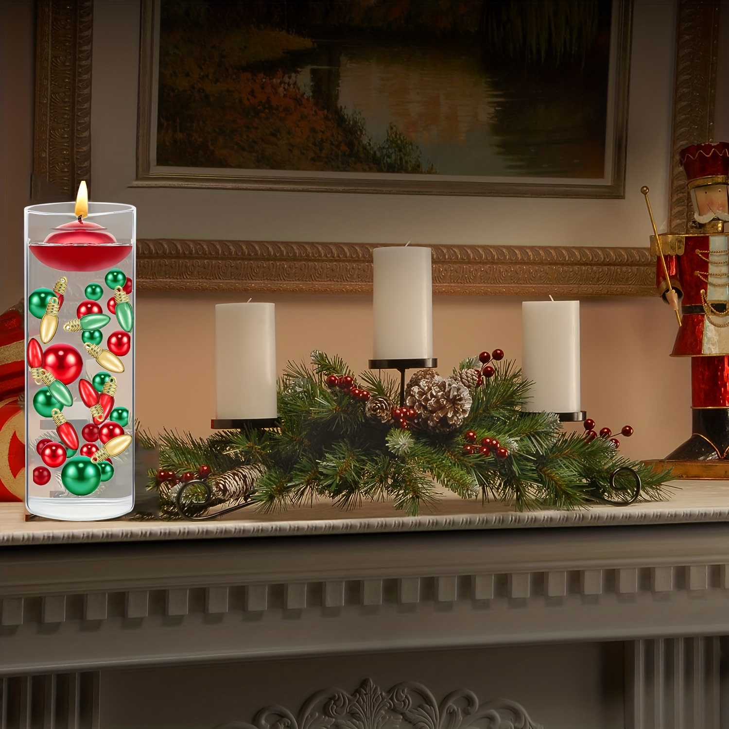 Leadrop Bougie flottante de remplissage de vase de Noël Kit de décoration  festive avec perles colorées en résine bonhomme de neige/Père Noël