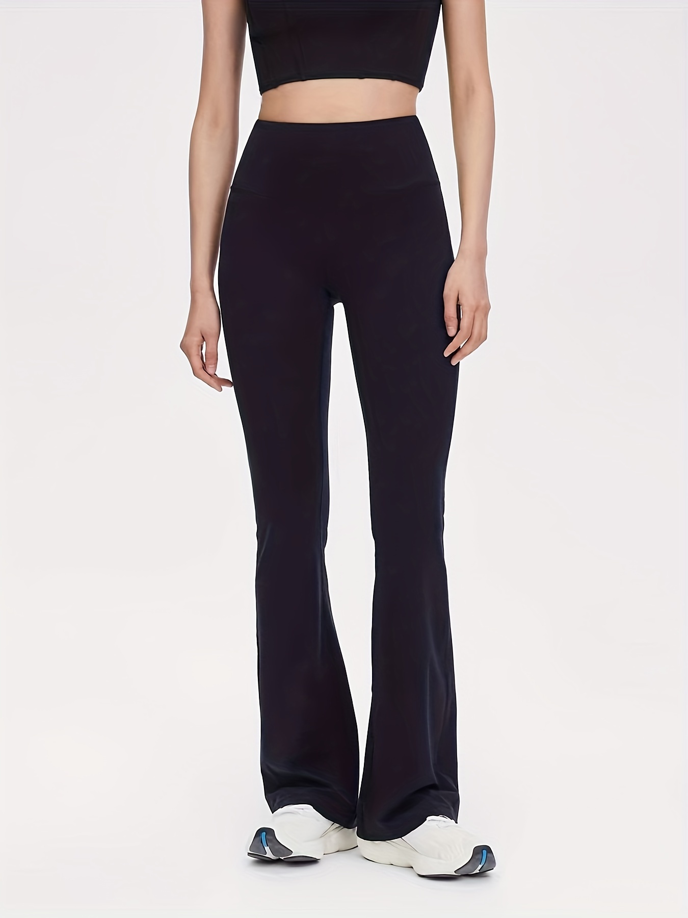 XFLWAM Women's Flared Yoga Pants Leggings Bootcut Crossover High-Waist  Front Slit Plus Size Workout Pants Black M 