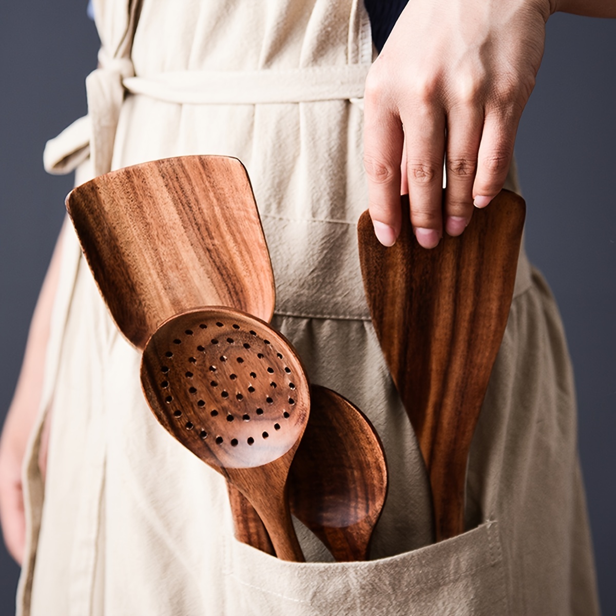 Teak Wooden Cutlery Spoon Cooking Spatula Kitchen Tool Set