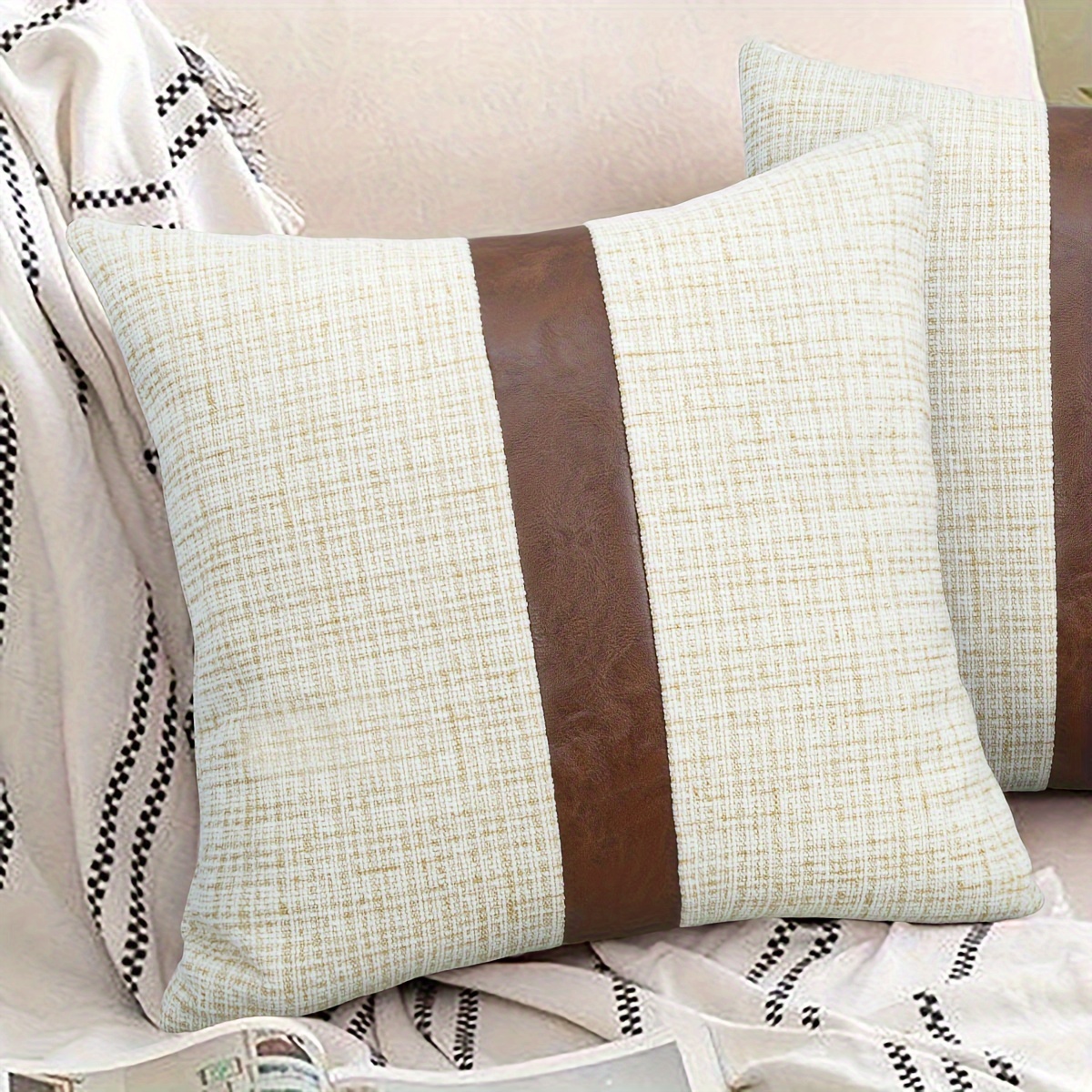 1pc Plain Decorative Throw Pillow Case, Minimalist Woven Fabric