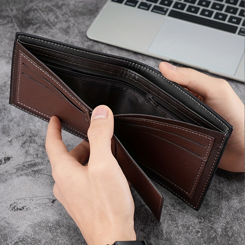 Dudu Leather Wallet with Coin Pocket for Men Dark Brown