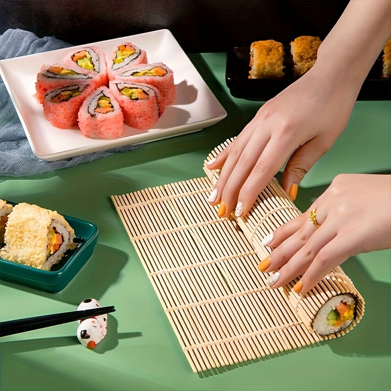 Bamboo Sushi Making Kit Carbonized Rolling Mats for Mold-Resistant,  Included 2 Rolling Mats - 5 Pairs Chopsticks - Paddle - Spreader