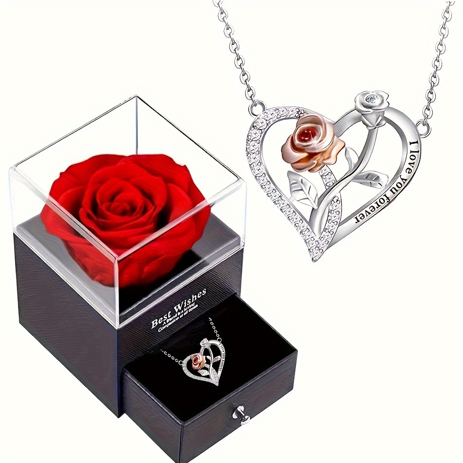 Rose Gift Box With Exquisite Classic Heart Shape Pendant Necklace Romantic  Jewelry Accessory Gift For Girlfriend Valentine's Day Gifts