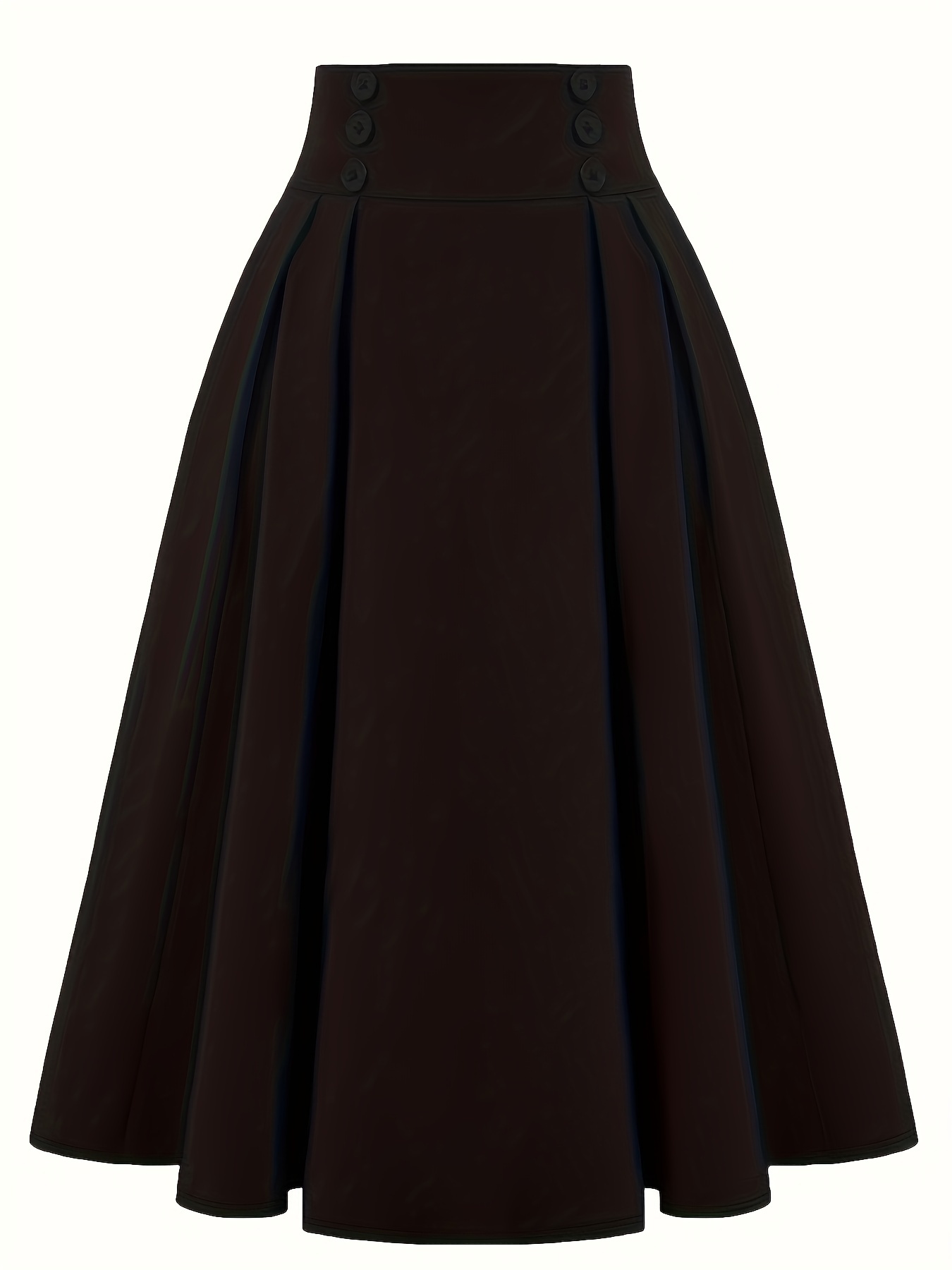 Versatile Solid Pleated Skirts, Vintage Button Front High Waist Skirts, Women's Clothing