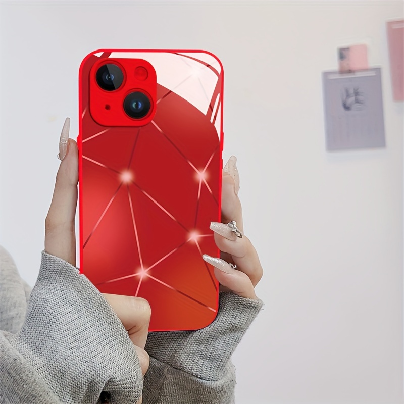 

Creative Highlight Geometric Lines, Red Pattern Phone Case Suitable For 15, 14, 13, 12, 11 X/xs Xr Xs Pro Max Plus Red Metallic Paint, Silicone Glass Straight Edge New All Inclusive Protective Case