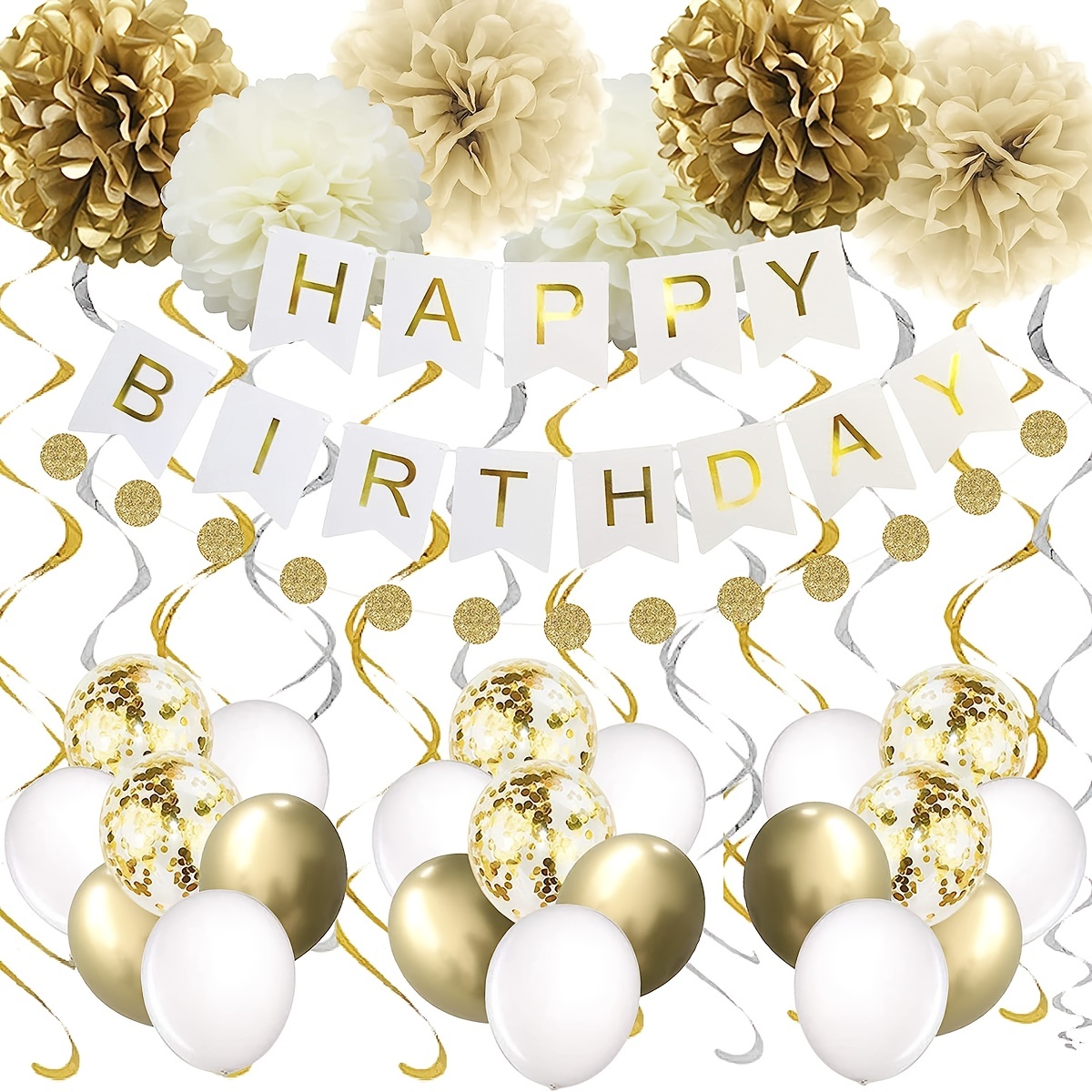41pcs/set Gold Birthday Party Decorations,Happy Birthday Banner,Gold White  Birthday Decorations Supplies Balloons