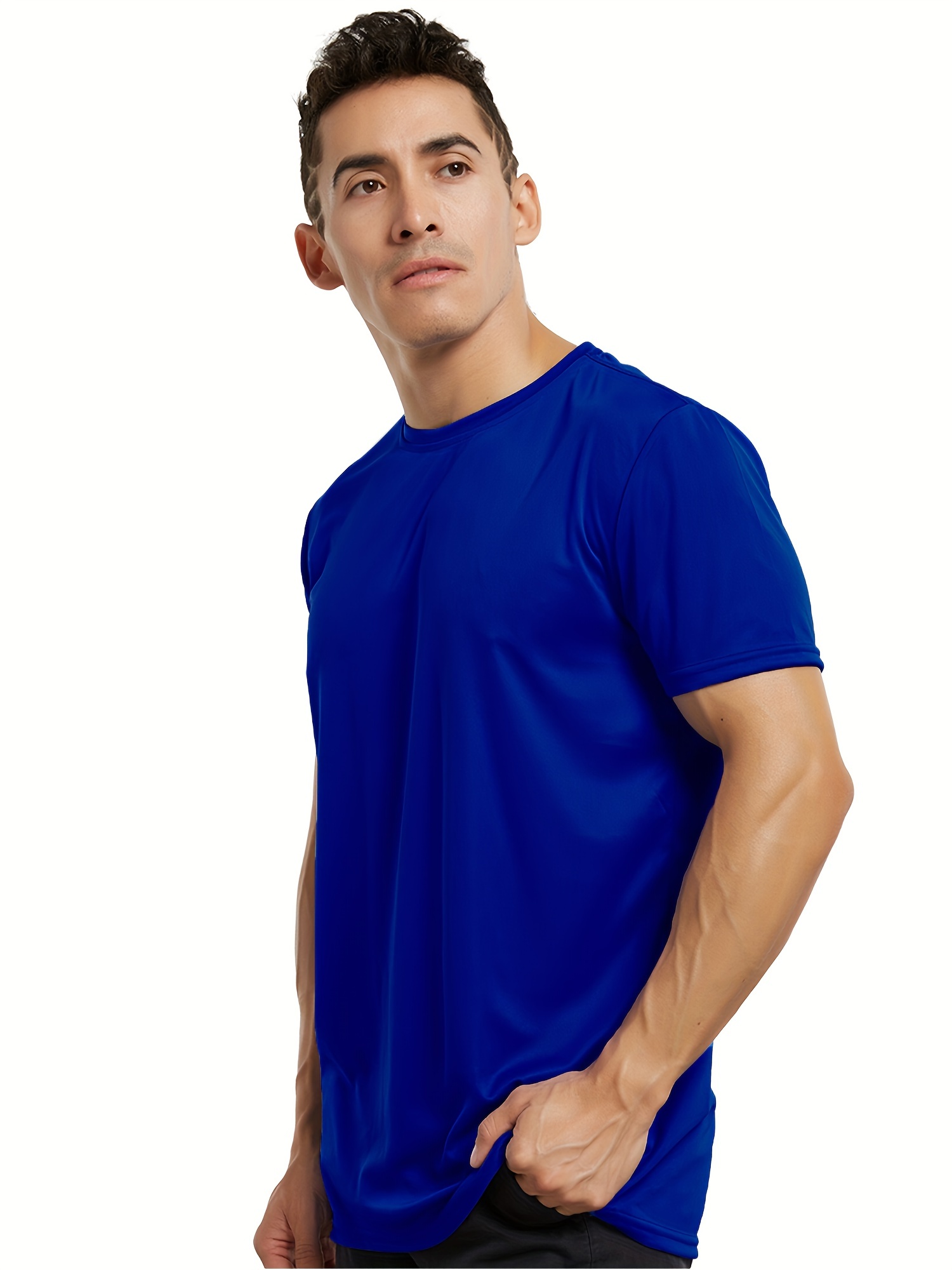 Camiseta Básica Suelta Color Sólido Hombres Camiseta Cuello - Temu