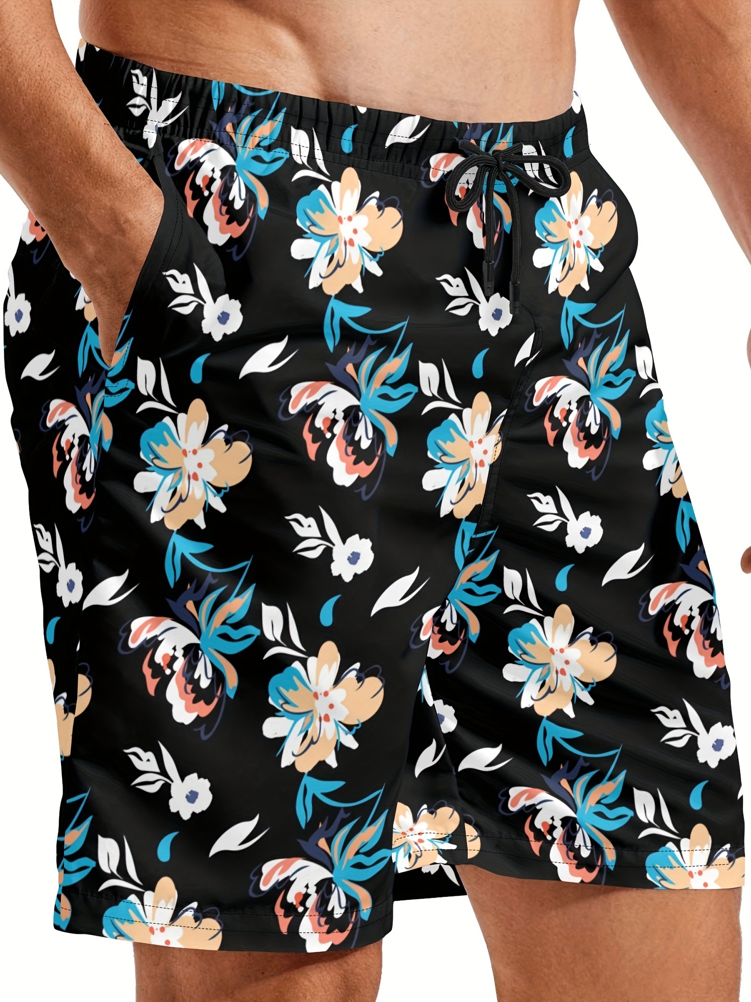 Men Quick-Dry Swim Trunks Holiday Hawaiian Colorful Swimwear Swim Shorts  with Mesh Lining Funny Fashion Bathing Suits Gray