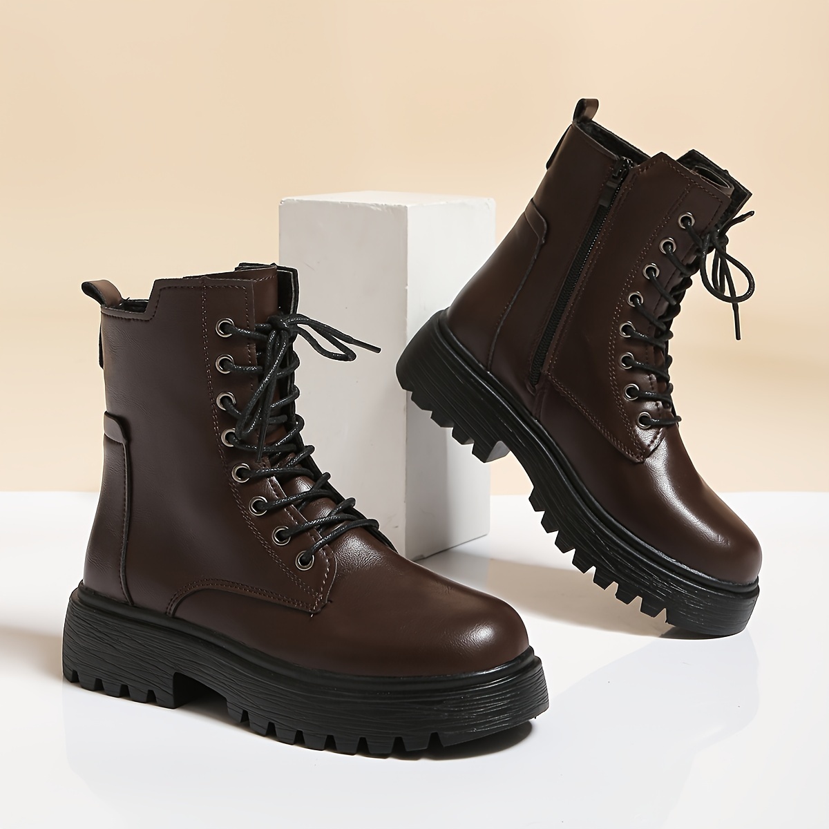 Bottines Plates Larges Pour Femme - Bout Rond - Fermeture éclair Latérale - Confortables Et Antidérapantes