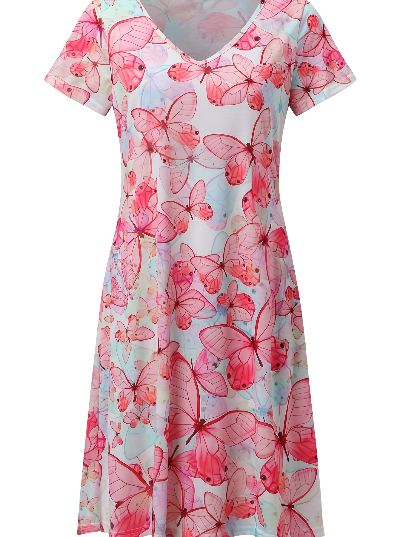butterfly print dress v neck short sleeve dress casual every day dress womens clothing