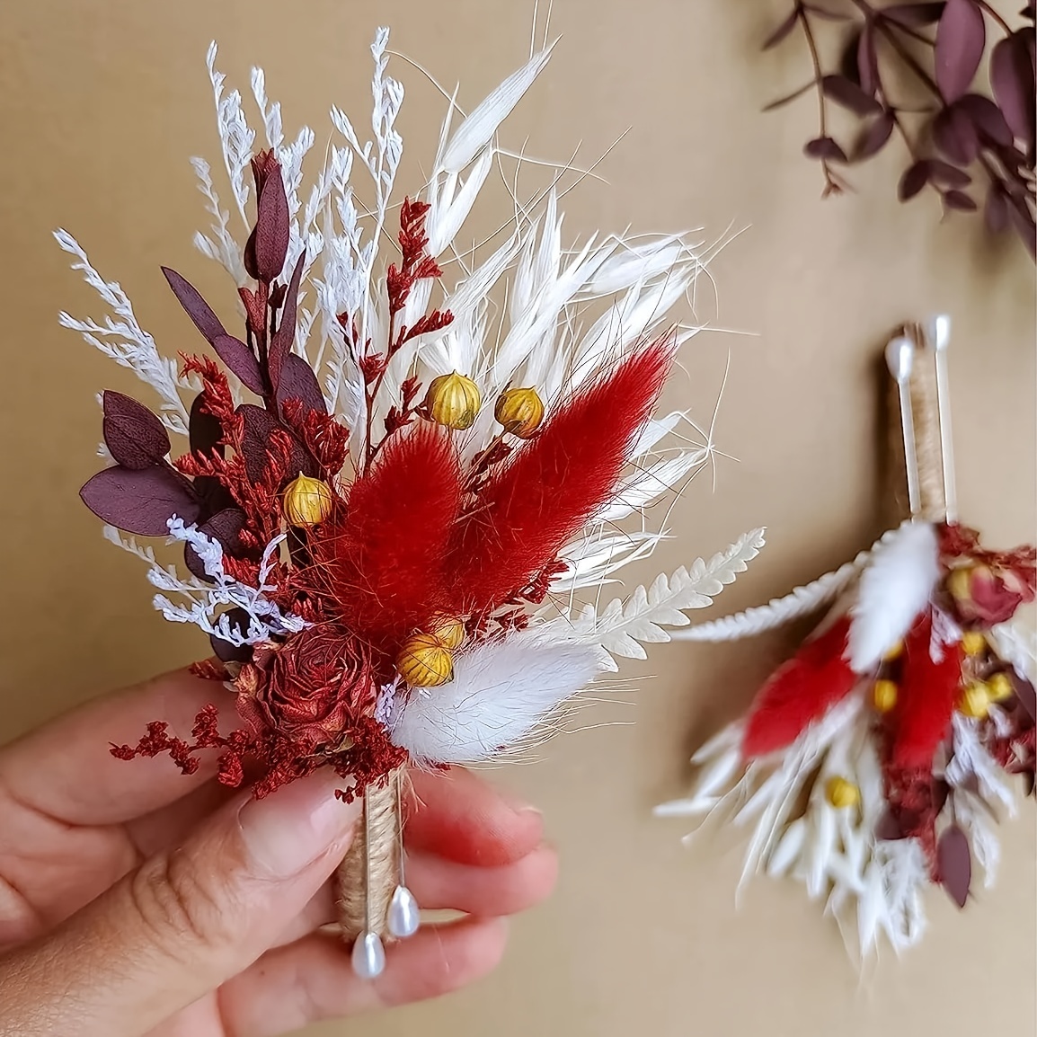 6pcs Mini Dried Flower Bouquet, Small Milk Bottle Decoration Table Mailbox  Gift, Pampas Rabbit Tail Bohemian Cake Vase Home Decor, Christmas Thanksgiv