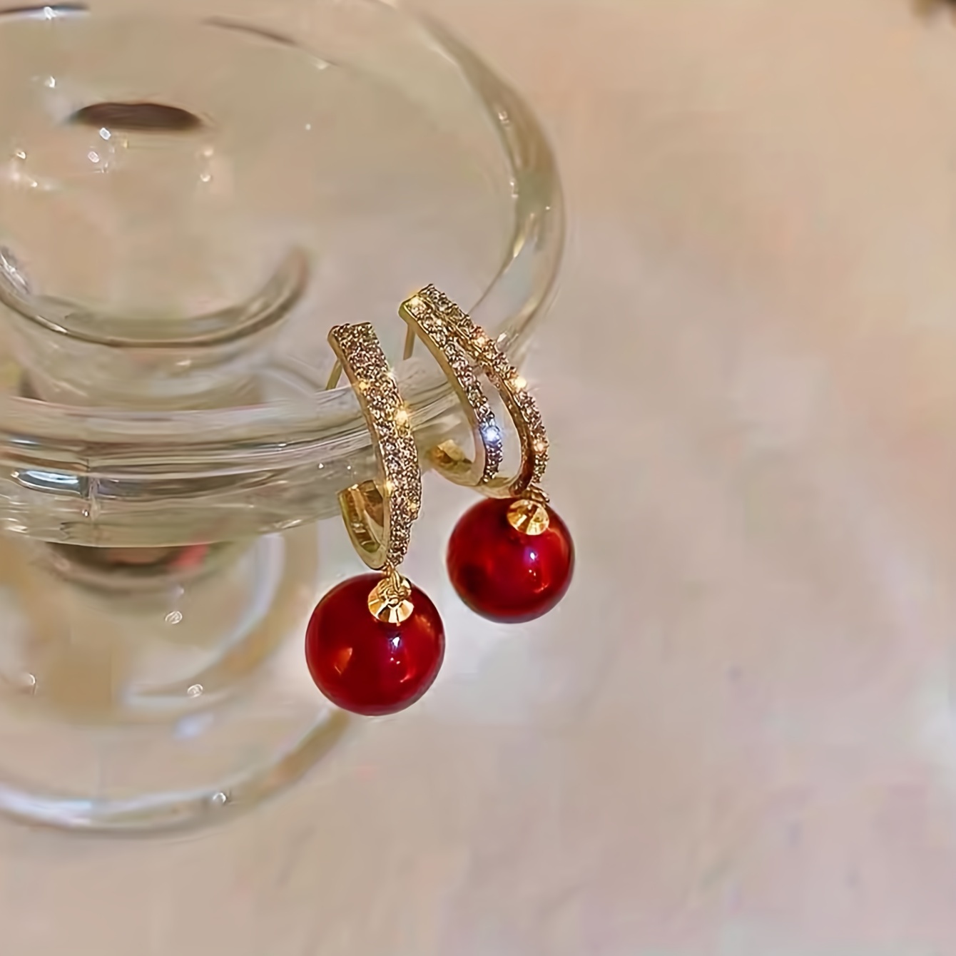 Christmas Red Flocking Bow Faux Pearl Decor Dangle Earrings Retro Elegant Style Zinc Alloy Jewelry, Jewels Delicate Christmas Ear Ornaments, Free