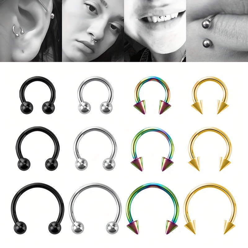 12pcs Gothic Punk Stainless Steel Hoop Earrings 16G