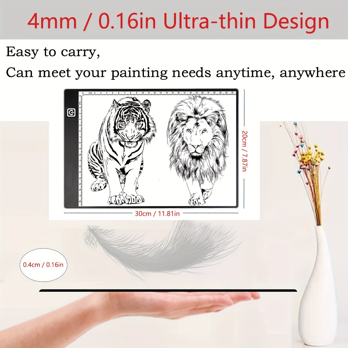 A4 LED Tracing Light Box with Scale,Art Light Pad Light Table with USB  Power,Ultra-Thin Copy Board for Diamond Painting Drawing