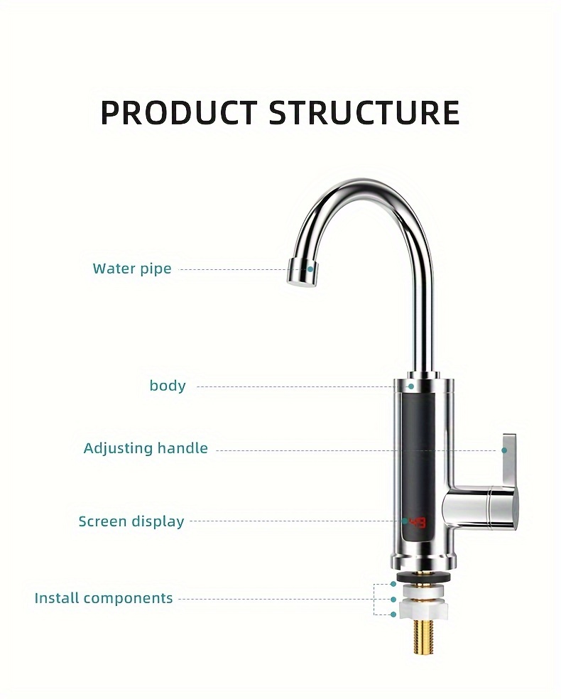 WMLBK Robinet d'eau chaude à chauffage instantané pivotant à 360 °, robinet  d'eau chaude électrique sans réservoir avec affichage numérique LED pour