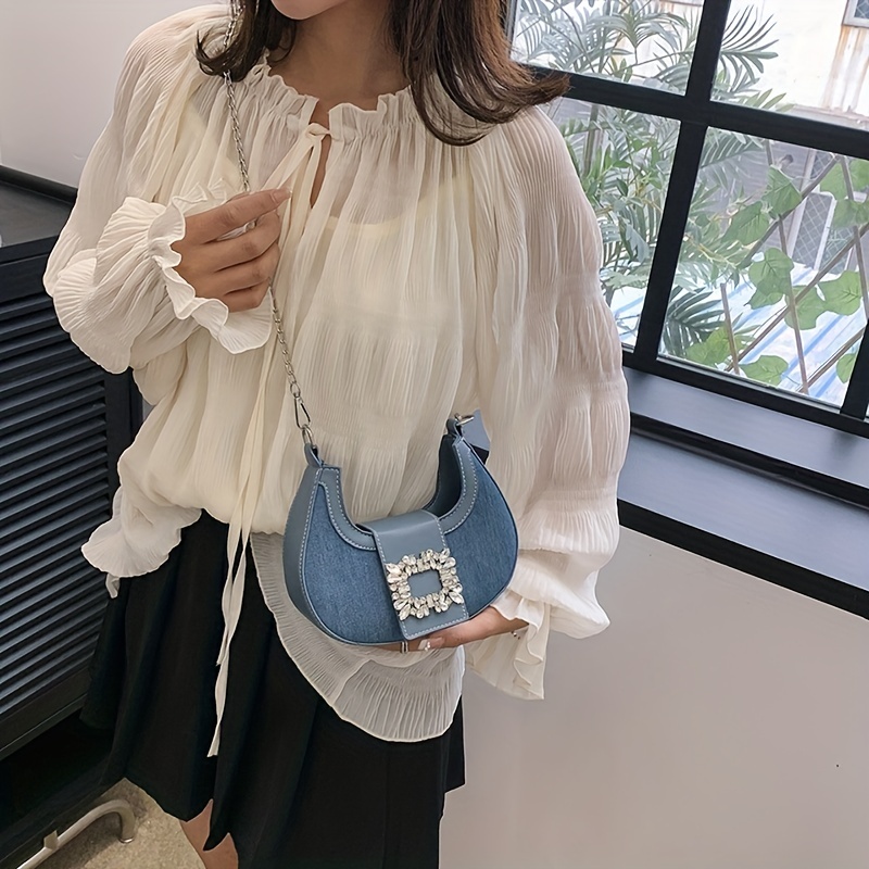 Chic Denim Underarm Bag with Twisted Strap