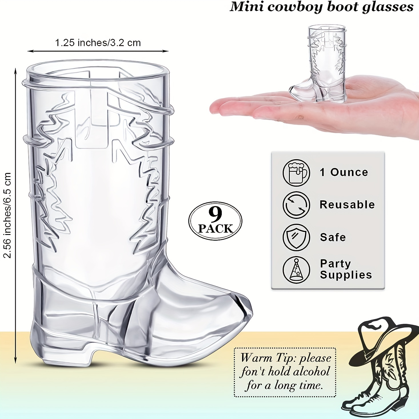 9pcs, Cowboy Boot Shot Glasses, Mini Reusable And Disposable Clear Plastic  Shot Glass Cups For Themed Birthday Parties Decorations And Cowboy