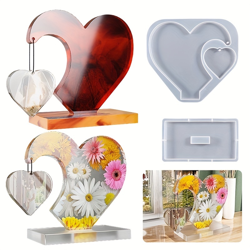 

1 Set Epoxy Resin Double Heart Photo Frame Crystal Silicone Mold Diy Resin Crafts Home Decorations Casting Tools Couple Valentine's Day Wedding Gift