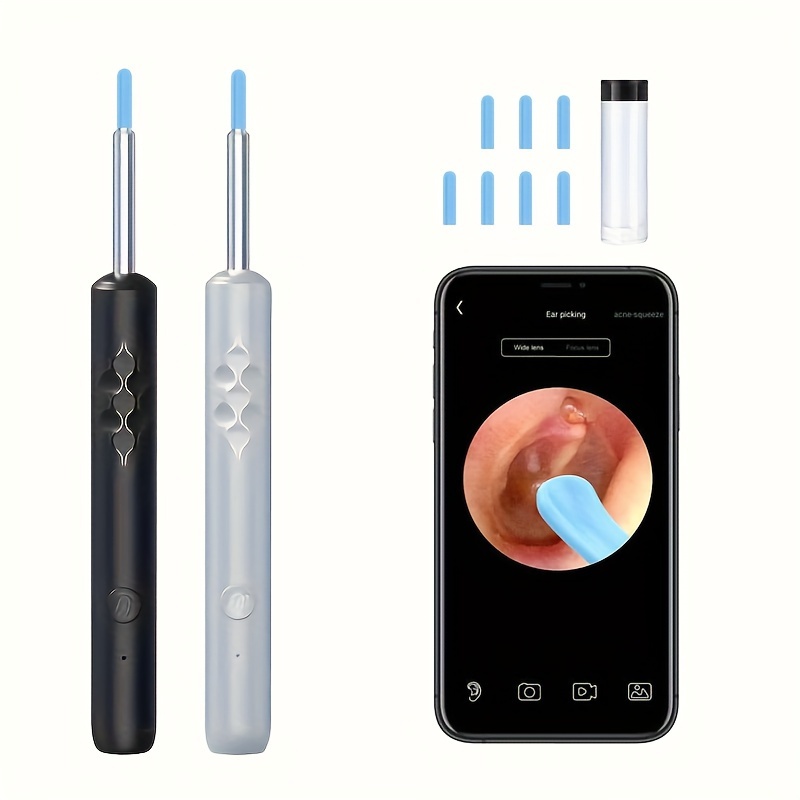 Kit d'élimination de cérumen d'oreille Caméra, Wifi Cuillère d'élimination  de cire visible, USB 1080p Hd USB Charge Otoscope Outil de nettoyage d' oreille