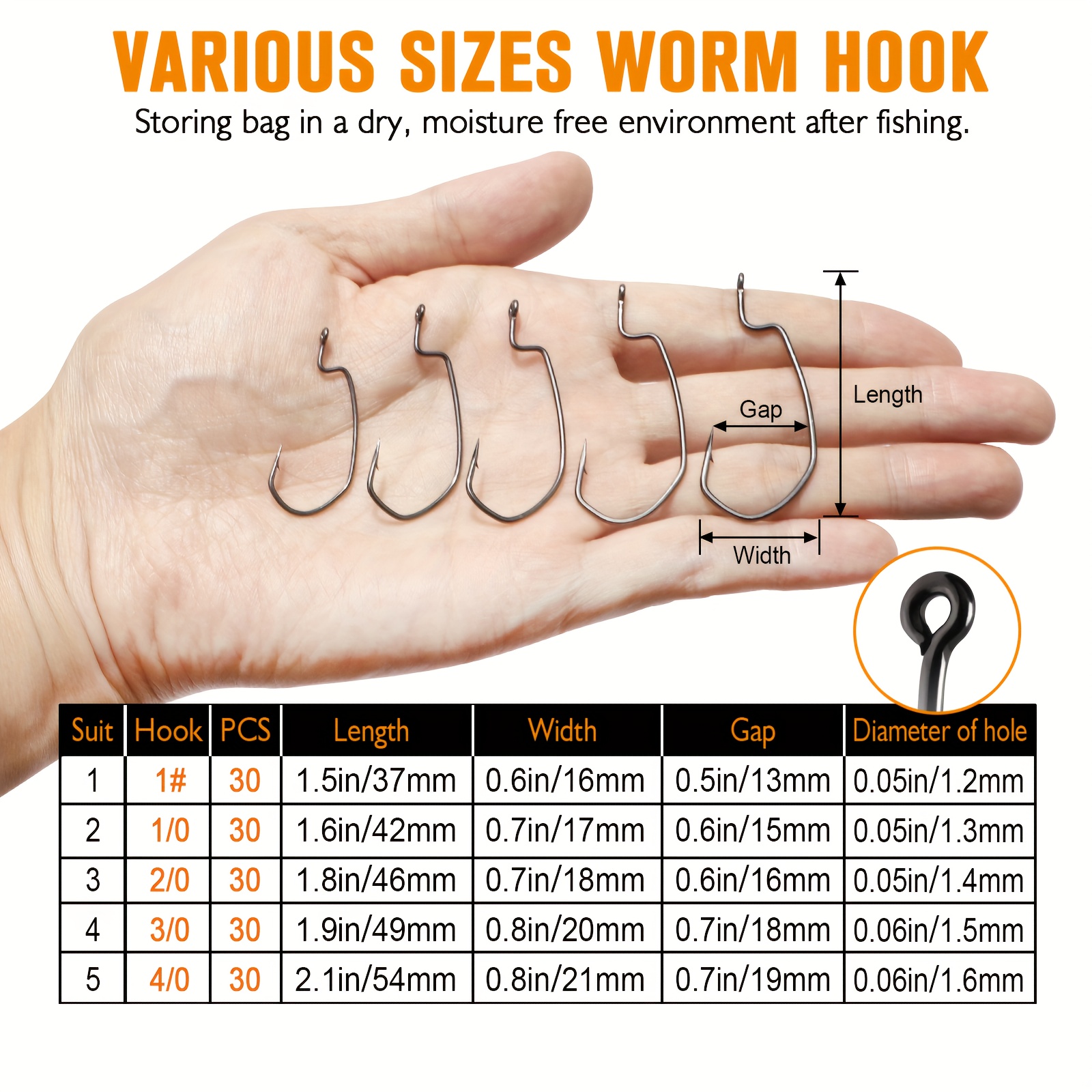 20pcs Fishing Offset Worm Hooks for Bass Fishing Rubber Worms Ewg Wide Gap  Hook Texas Rig