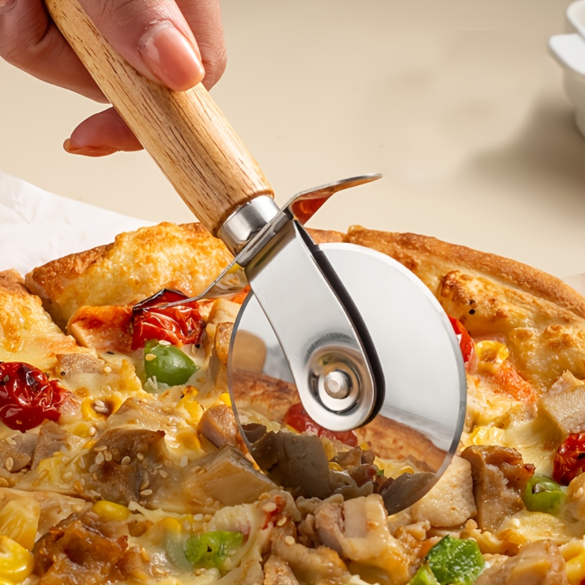Couteau à Pizza avec manche en bois, coupe-Pizza en acier inoxydable,  accessoires de cuisine - AliExpress