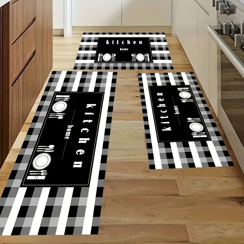 Black And White Plaid Pattern Kitchen Fl Mat Non slip - Temu