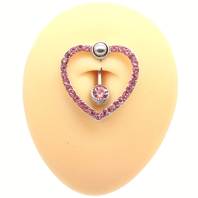 Hollow Out Love Heart Shape Belly Button Ring, Zircon Inlaid Navel Piercing