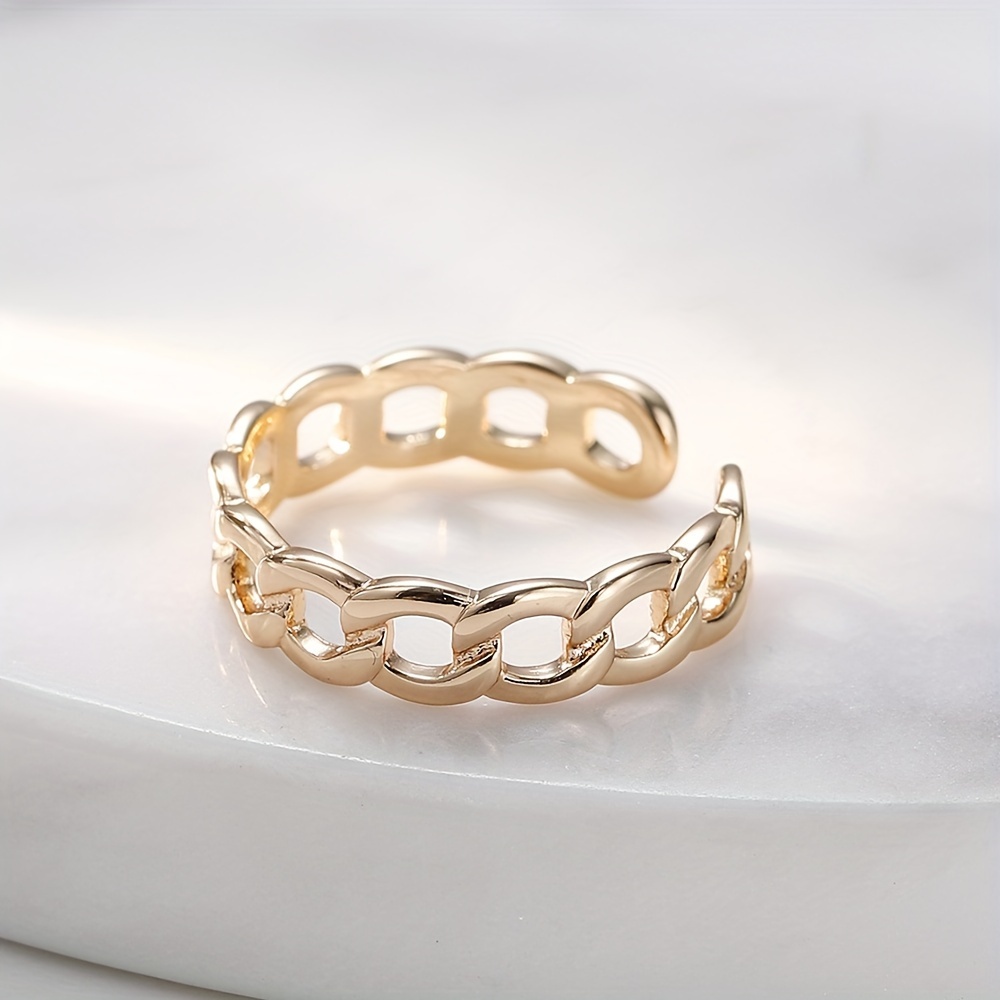 Chain Design Open Zircon Golden Ring 18k Gold Plated Fine Jewelry